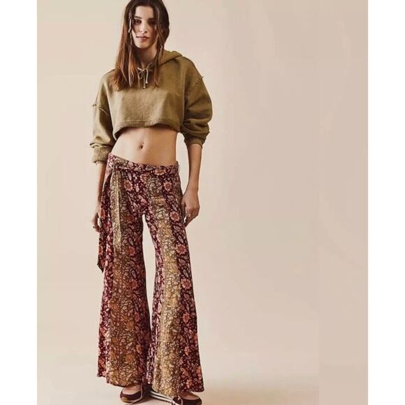 Free People Women's Bali Sultry Bohemian Flare Pants Size Large Wide Leg Gypsy - Picture 1 of 12